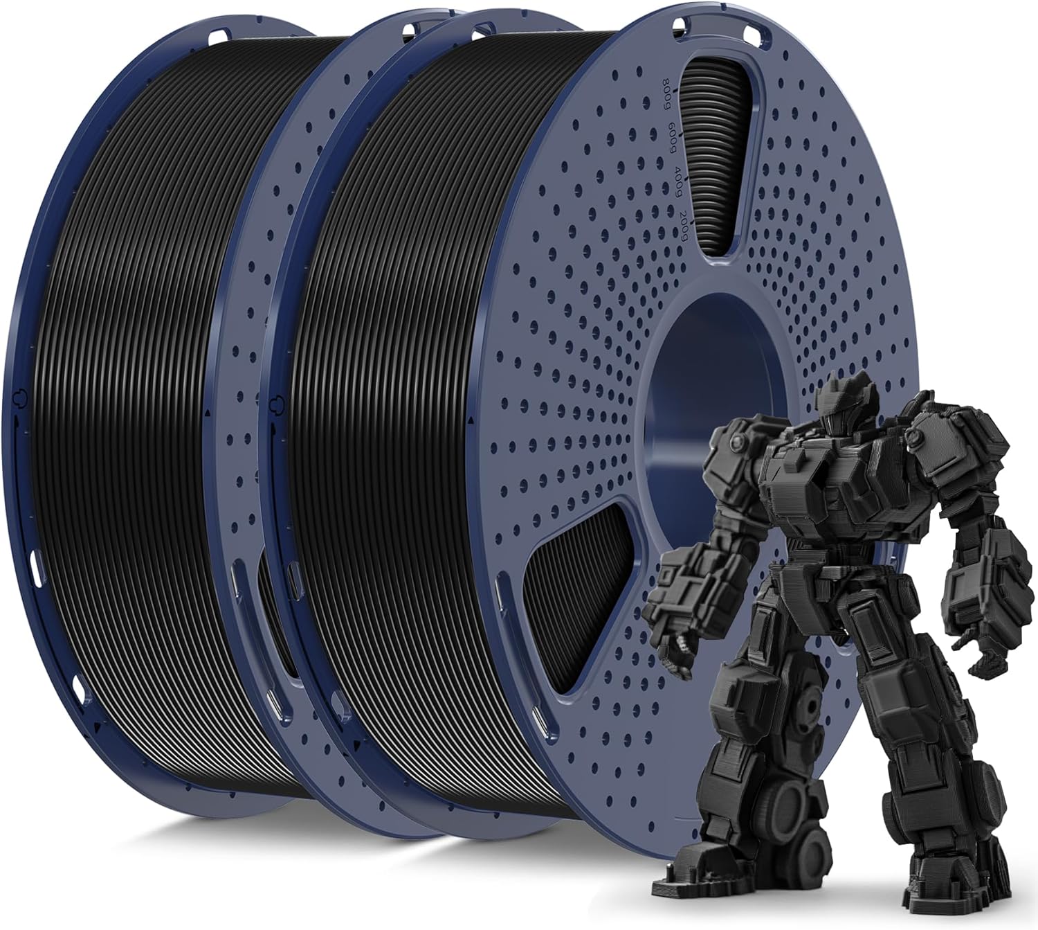 SUNLU PLA+ Filament 1.75mm, PLA Plus 3D Printer Filament, Dimensional Accuracy +/- 0.02 mm, Tough & Neatly Wound, Compatible with Most FDM Printers, 2KG Total (2 x 1KG Spools), Black+Black