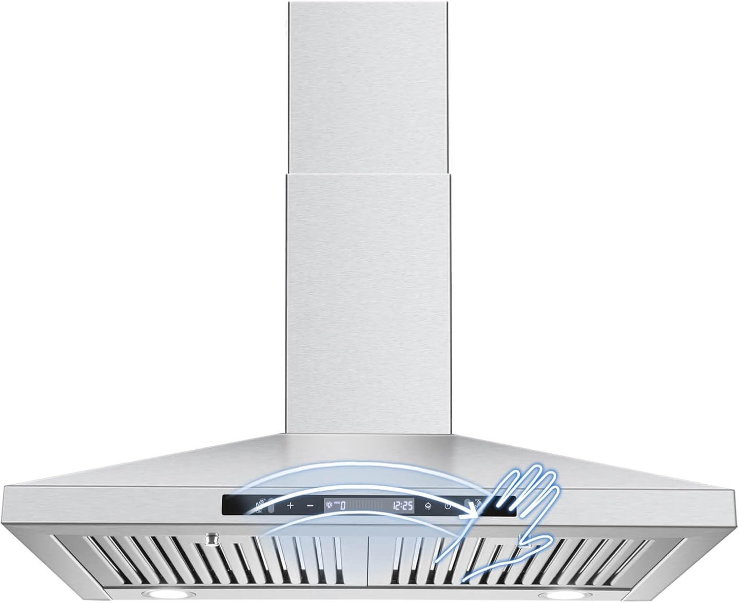 SNDOAS Range Hood 30 inch,Chimney-Style Stainless Steel Wall Mount Range Hood with Touch and Gesture Sensing Control,Kitchen Hood 30 inch Ducted/Ductless Convertible Vent Hood,Baffle Filters