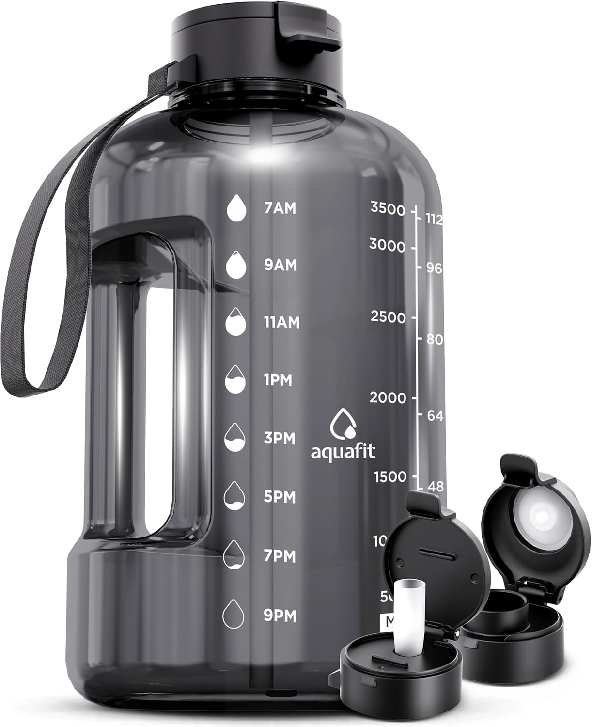 AQUAFIT 1 Gallon Water Bottle with Straw - 4l Water Bottle Time Marker - Motivational Gym Water Bottles 4l - 4 litre Water Bottles 1 Gallon 128 oz - Big Water Jug Large Water Bottle Gray