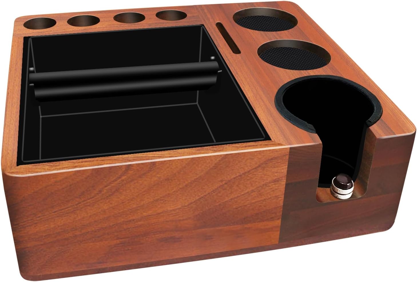 Espresso Tamping Station Knock Box,Walnut Tamper Station,Espresso Station fit for Storage 51-58mm Tamper,Distributor,Portafilter,Puck Screen Accessories,9 in 1 Espresso Knock Box and Tamper Station