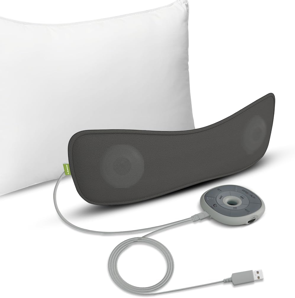 Avantree Slumber - Silent Bluetooth Pillow Speakers for Sleeping with Built-in White Noise, Micro SD Card, AUX Input, Remote Control Panel, Volume Control, and Sleep Timer, Sleep Headphones