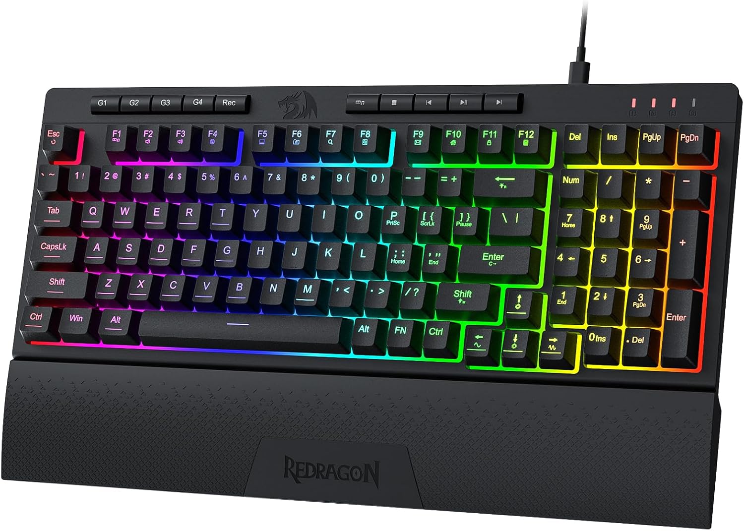 Redragon K515 Shiva RGB Membrane Gaming Keyboard, 98 Keys Mechanical-Feel Keyboard w/Smooth Linear Switch, On-Board Macro & Dedicated Multimedia Keys, Detachable Wrist Rest, Software Supported