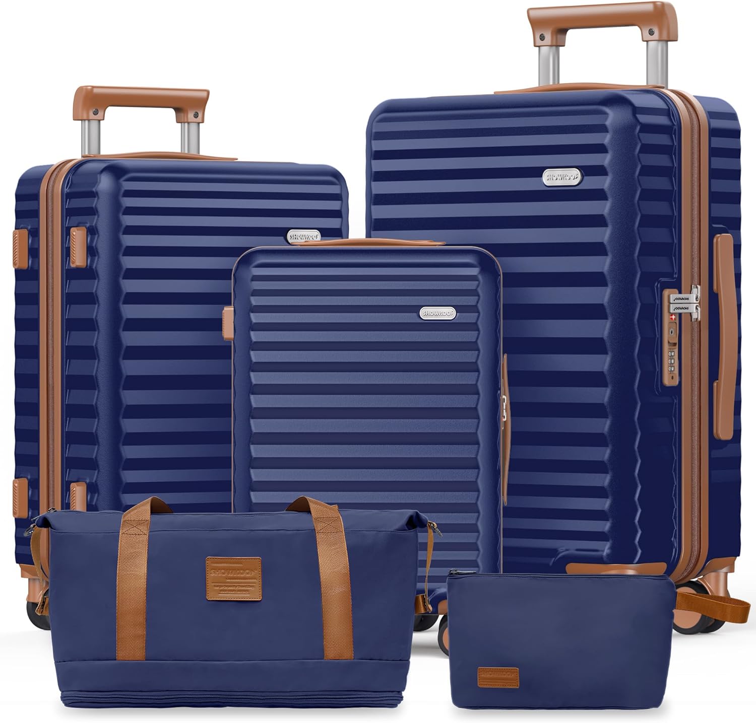 SHOWKOO Luggage Sets 5 Piece Hardside Expandable Suitcase with Double Spinner Wheels TSA Lock (Blue, 5 Piece Set)