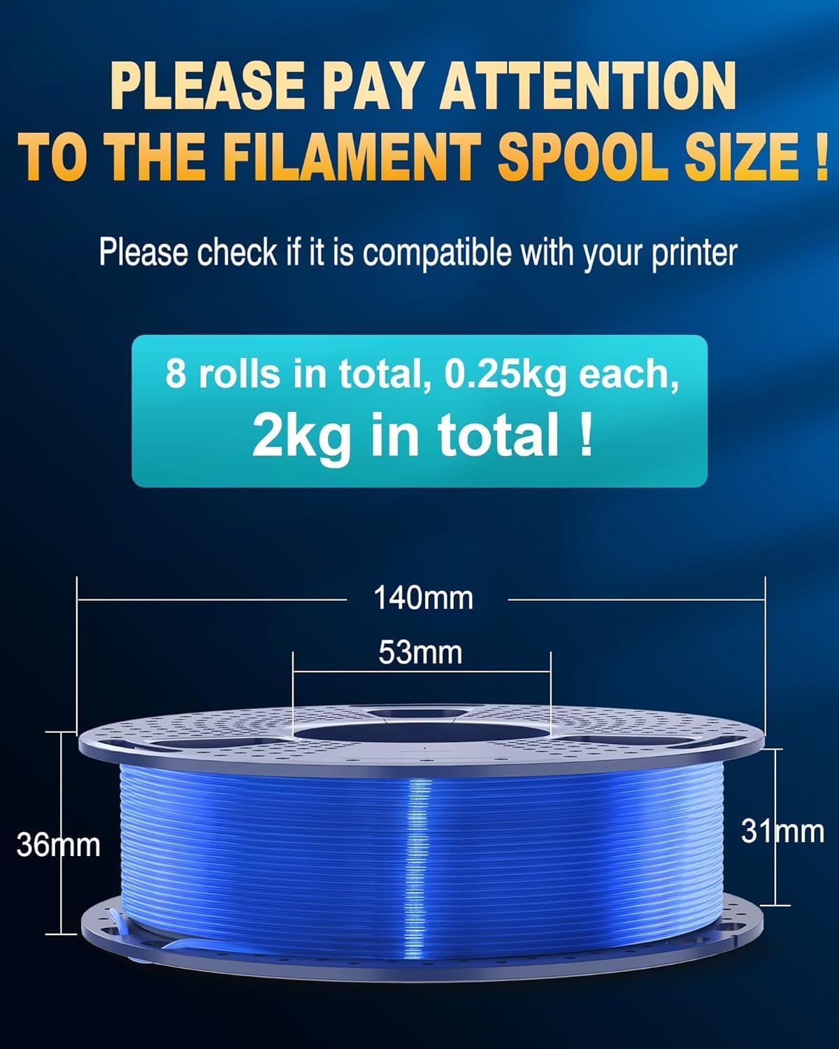 SUNLU 250G PLA+2.0 Filament Bundle Multicolor, Small Spool Upgrade PLA+ Filament 1.75mm,Tougher and Stronger, Fast Printing,250G Spool,8 Rolls, Grey, Blue, Green, Orange, Black, Red, Yellow, White thumbnail 2
