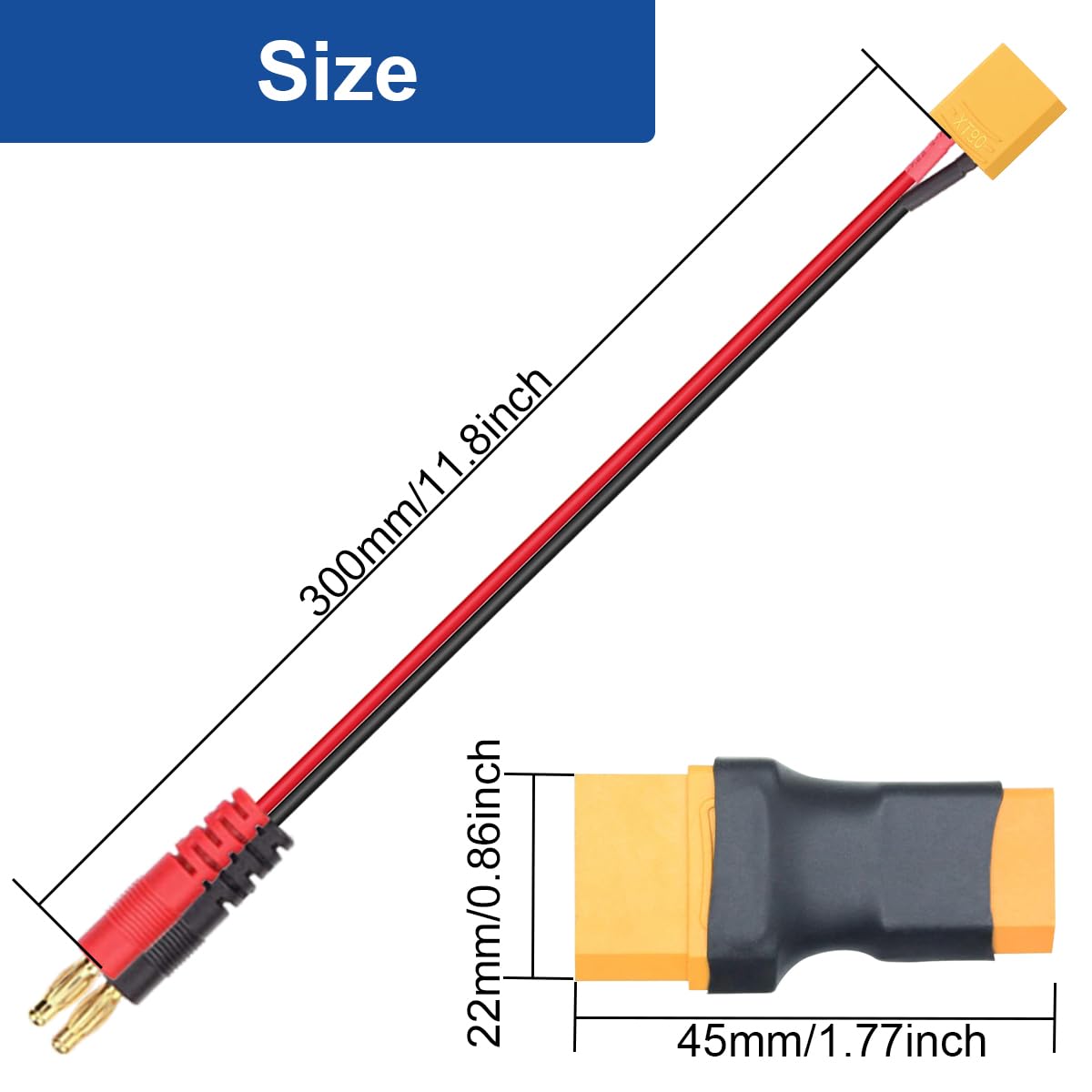 DKARDU 3 Pcs XT90 to 4mm Banana Plug Cable 12AWG XT90 Male to Banana 4.0 RC Battery Charging Adapter Connector, for RC Helicopter FPV Quadcopter alternate view