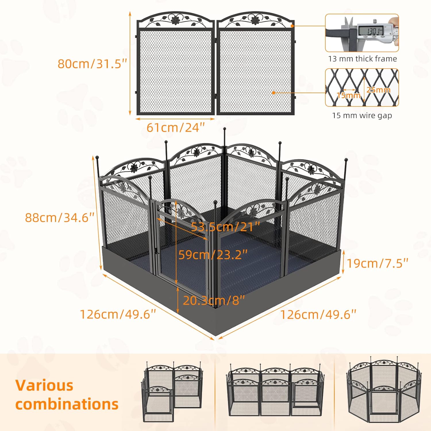 Susire Metal Dog Playpen Fence: Pet Indoor Whelping Box Pen with Waterproof whelping pad - 8 Panel 32"Height Puppy Outdoor Exercise Play Pin with Door - Portable Doggy Fencing Kennel for Camping Yard Visit the Susire Store alternate view