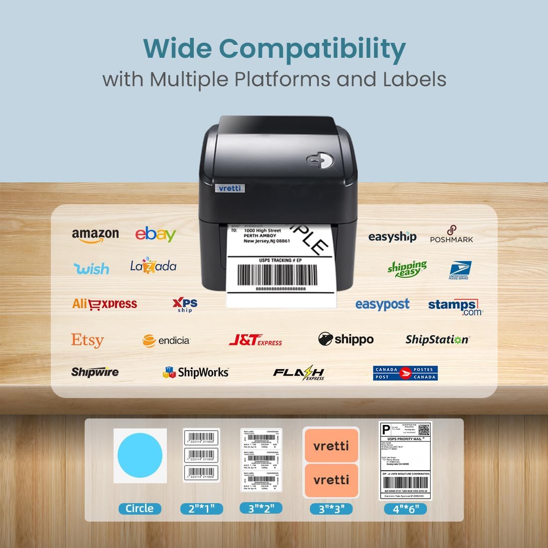 VRETTI Wireless Thermal Label Printer, 5G Wi-Fi High Speed 4x6 Shipping Label Printer for Small Business & Package, Label Printer Compatible with Canada Post, USPS, iPhone, Android,Windows, Mac alternate view