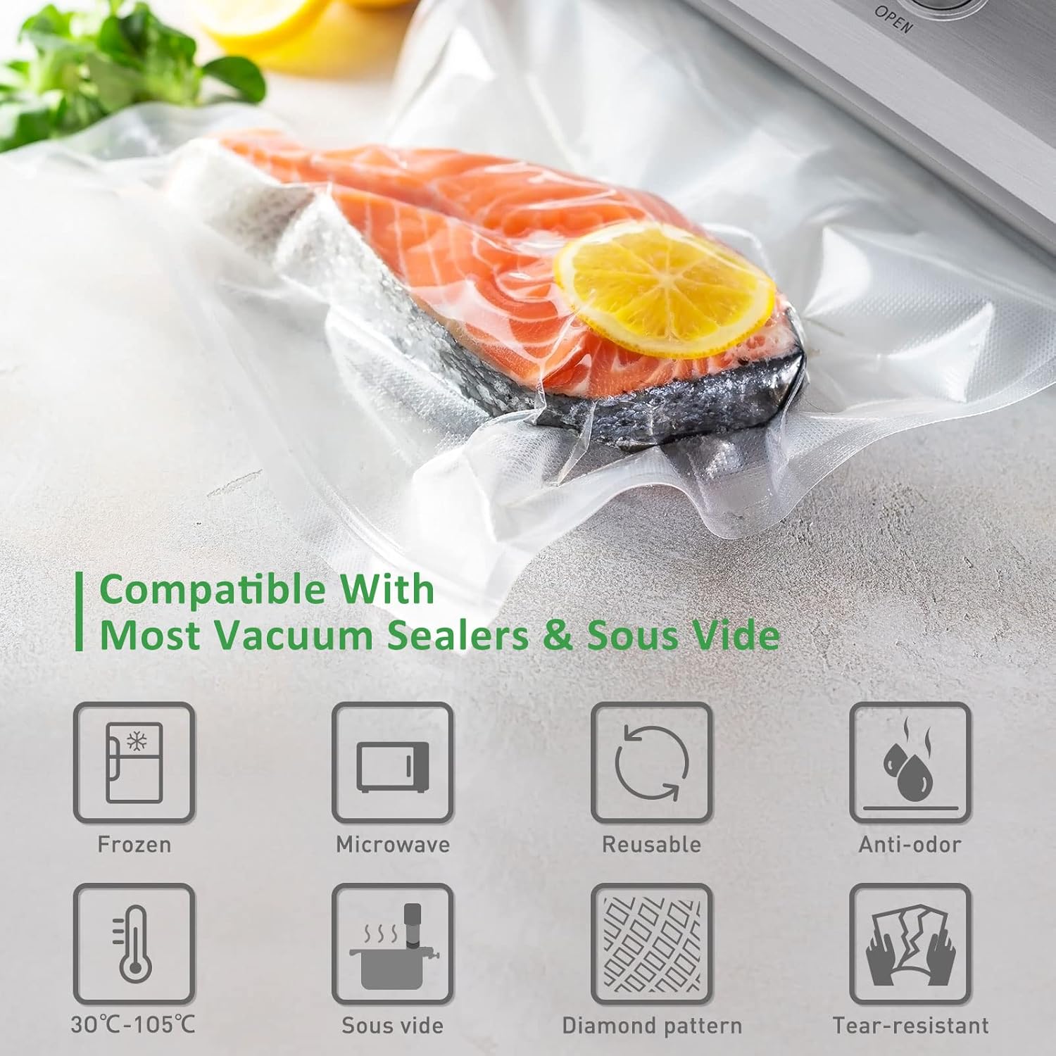 Food Vacuum Sealer Bag Rolls: KitchenBoss 6 Rolls Food Saver Bags,6 8 11 inch Sous Vide Bags Rolls with BPA Free, Commercial Grade Vac seal Bags for All Vacuum Sealer alternate view