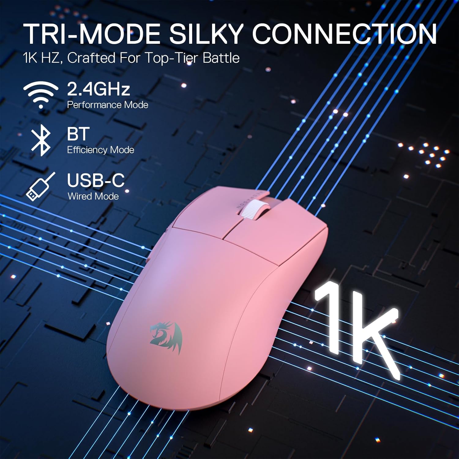 Redragon M916 PRO 3-Mode Wireless Gaming Mouse, 49G Ultra-Light 26K DPI Mouse alternate view